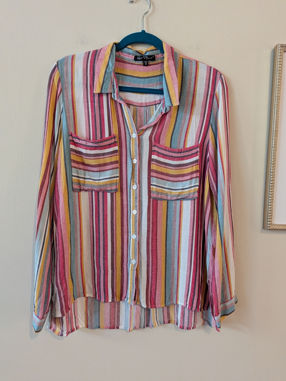 Velvet Heart Multicolor Striped Button-Down Shirt Blouse, Sz. Medium